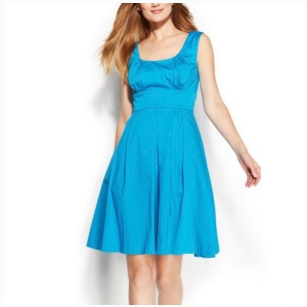 Bright aqua scoop neck fit & flare dress